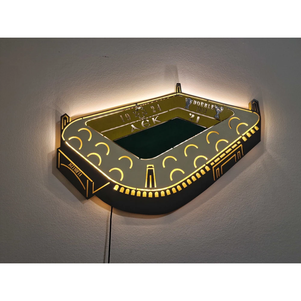 Custom LED Φωτιστικό τοίχου γήπεδο Αγιά Σοφιά με το Νταμπλ - Χειροποίητο Φωτιστικό Από Ξύλο 60x40 cm