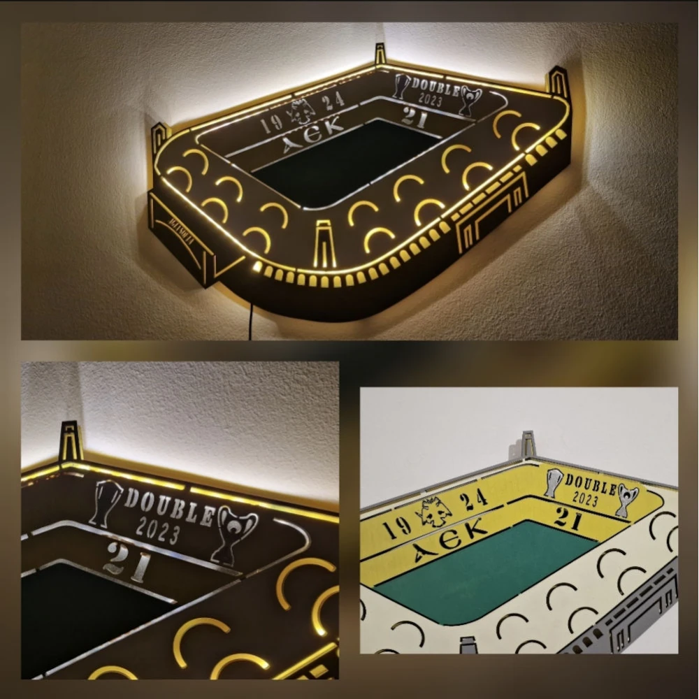 Custom LED Φωτιστικό τοίχου γήπεδο Αγιά Σοφιά με το Νταμπλ - Χειροποίητο Φωτιστικό Από Ξύλο 60x40 cm