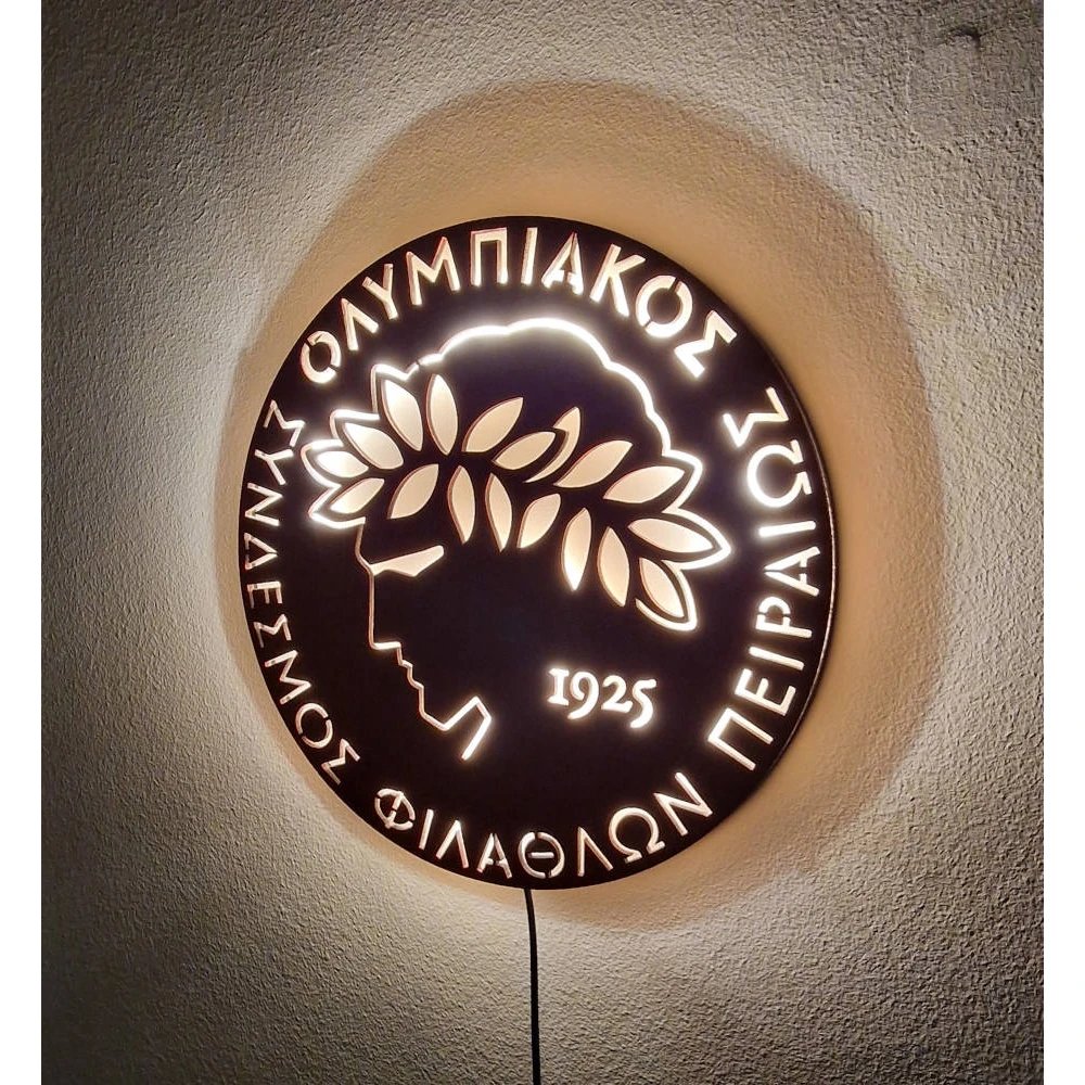 Custom LED Ξύλινο φωτιστικό τοίχου της αγαπημένης σας ομάδας - Χειροποίητο Φωτιστικό Από Ξύλο 30×30 cm