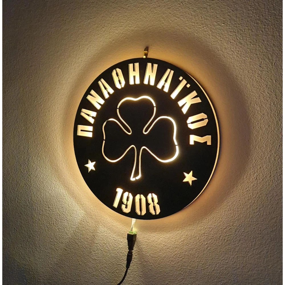 Custom LED Ξύλινο φωτιστικό τοίχου της αγαπημένης σας ομάδας - Χειροποίητο Φωτιστικό Από Ξύλο 30×30 cm