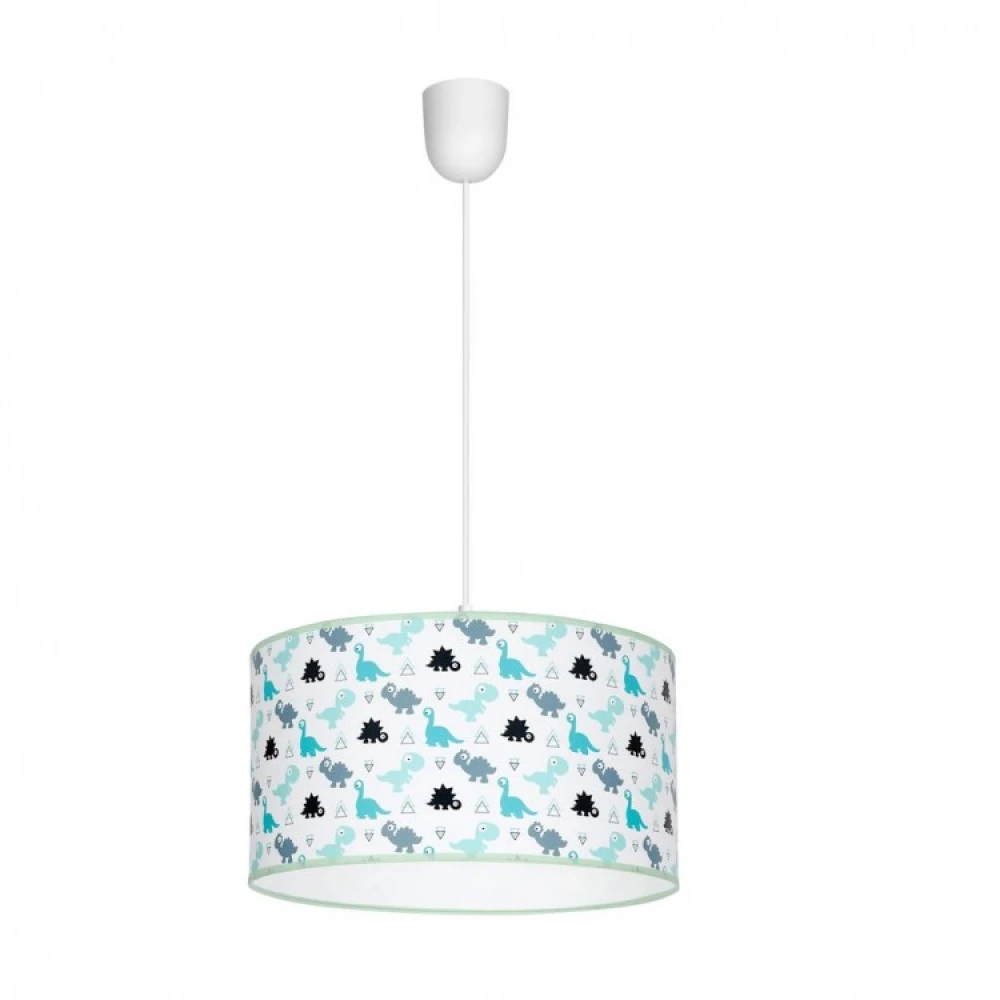 Φωτιστικό Κρεμαστό DINO Ύφασμα Οβάλ 1ΧΕ27 Λευκό Με Δεινόσαυρους Παιδικό - MiLagro