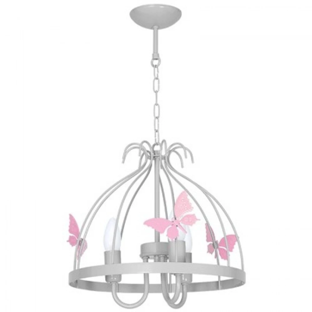 Μοντέρνο Παιδικό Φωτιστικό Μεταλλικό Γκρι Με Ροζ Πεταλούδες 3x E14 KAGO - MiLagro