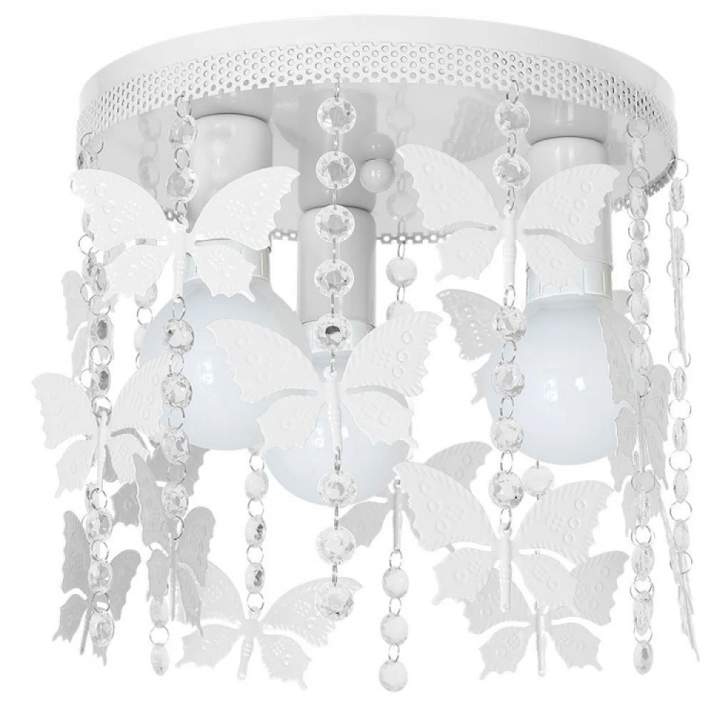 Παιδικό Φωτιστικό Οροφής Μεταλλικό Λευκό Με Πεταλούδες Και Κρύσταλλα 3x E27 ANGELICA - MiLagro