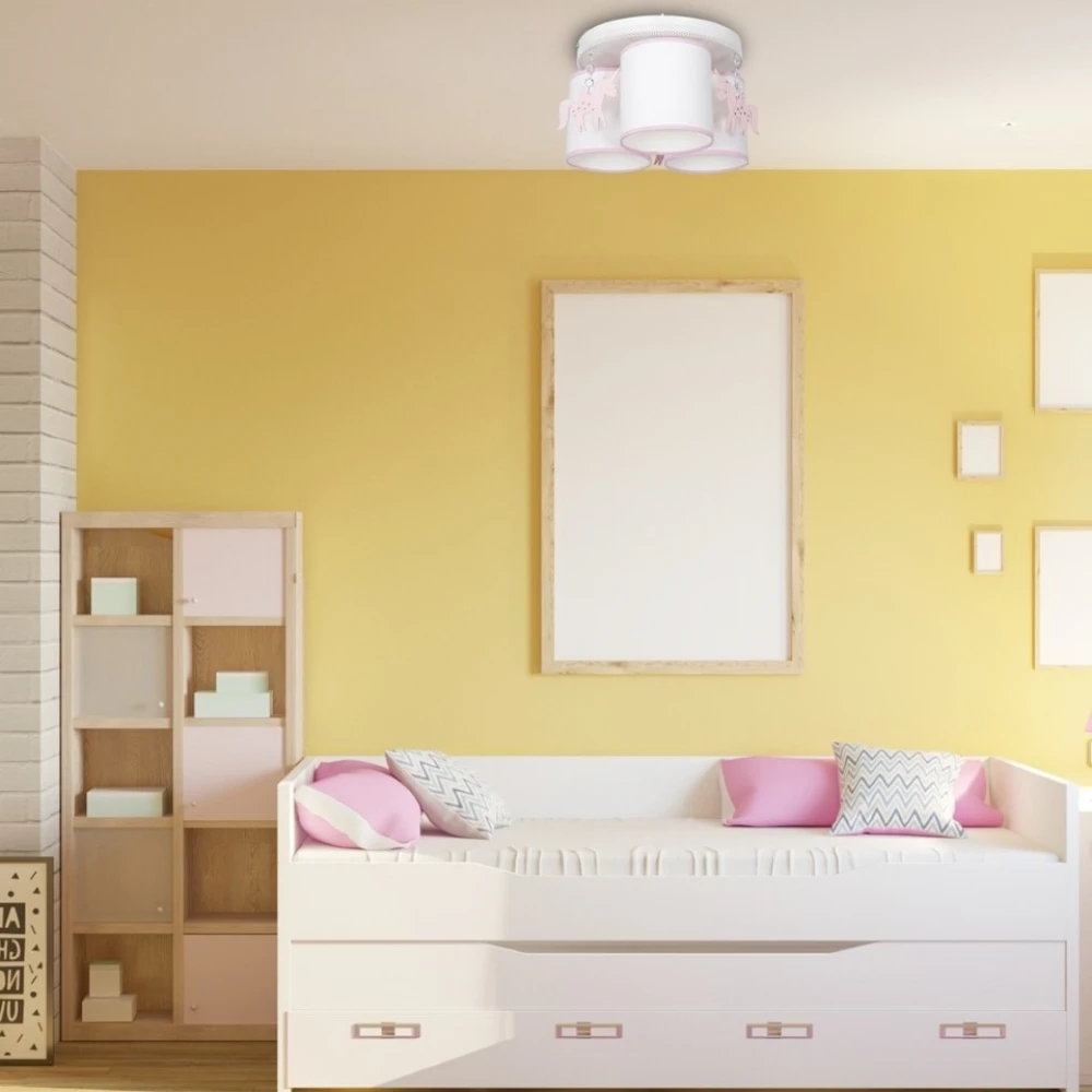 Φωτιστικό Οροφής Λευκό Uni με Μονόκερους 3-φωτο Ροζ - MiLagro