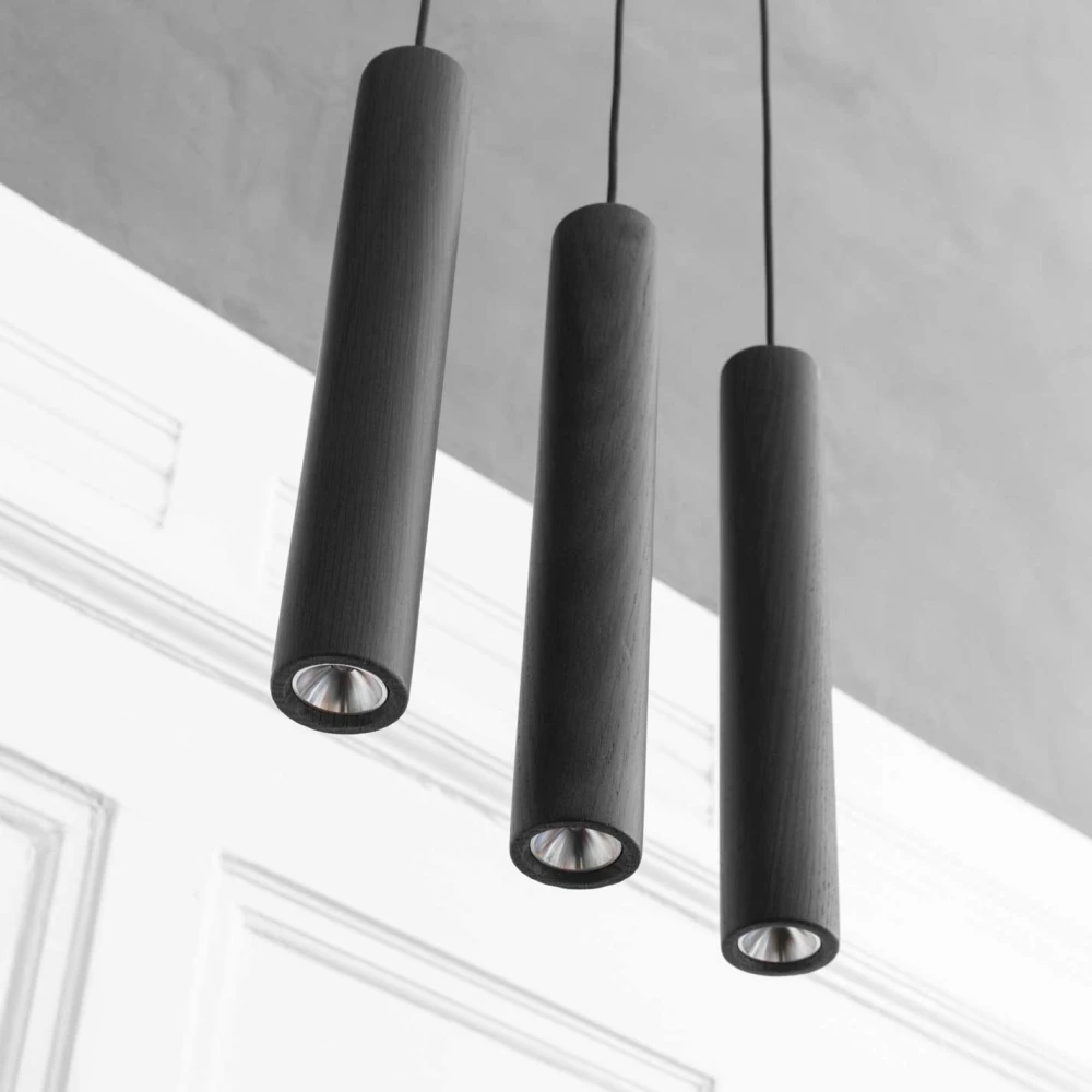 LED Κρεμαστό Φωτιστικό Τρίφωτο Από Ξύλο Δρυς Μαύρο  - BLACK OAK 3x2W Chimes Cluster 3 by UMAGE