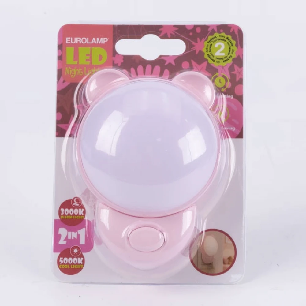 ΦΩΤΑΚΙ ΝΥΚΤΟΣ ΜΕ ΔΙΑΚΟΠΤΗ LED ΑΡΚΟΥΔΑΚΙ ΡΟΖ 1.2W EUROLAMP