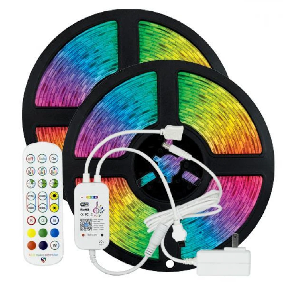 ΤΑΙΝΙΑ LED KIT 2 Χ 5 ΜΕΤΡΩΝ RGB 12V + DRIVER + WIFI CONTROLLER ΜΕ ΜΟΥΣΙΚΗ IP20
