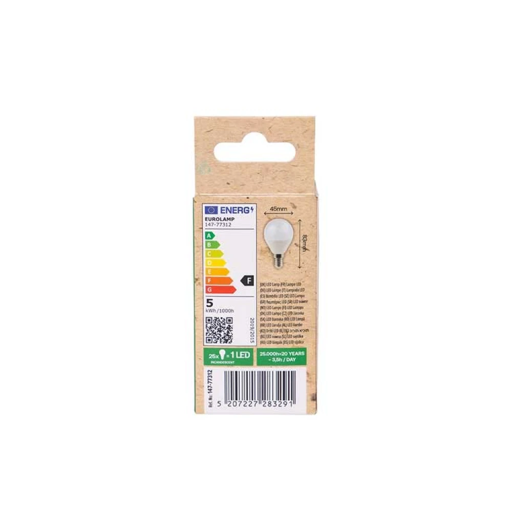 ΛΑΜΠΑ LED ΣΦΑΙΡΙΚΗ 4.9W 470lm Ε14 3000K 175-250V EUROLAMP
