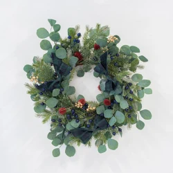 ΣΤΕΦΑΝΙ, ΜΕ ΜΠΛΕ BERRY ΚΑΙ ΠΡΑΣΙΝΟΥΣ ΦΙΟΓΚΟΥΣ, 60cm Magic Christmas