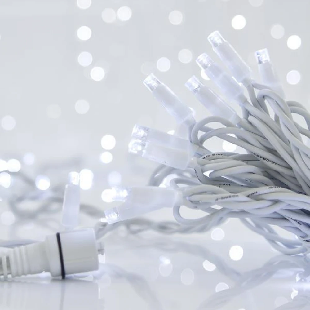 100 LED Σε Σειρά Με Επέκταση Και Λευκό Καλώδιο Αδιάβροχα IP65 Λευκό 6000K-10000K Magic Christmas
