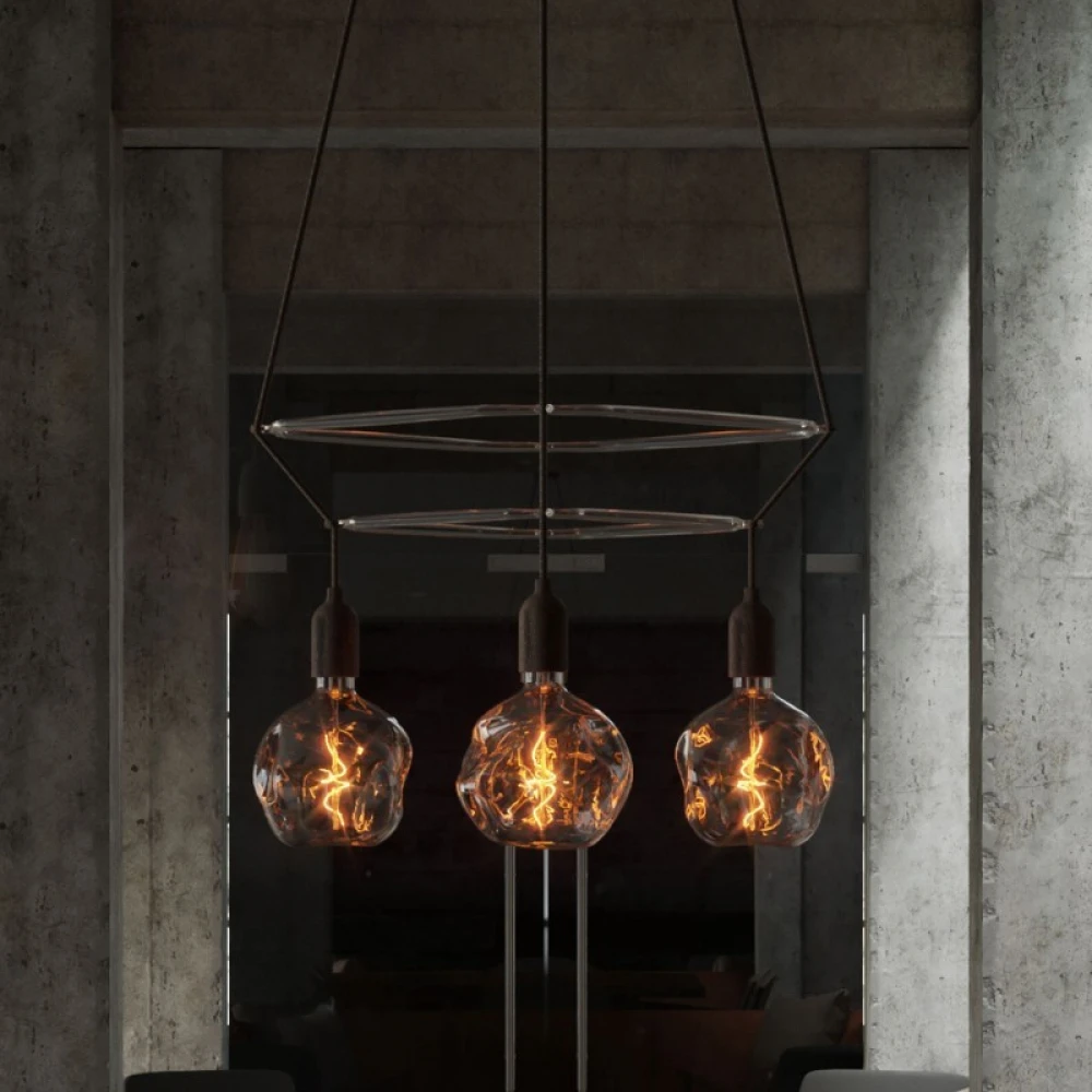 Κρεμαστό φωτιστικό 4φωτο Διπλό Cage Clobe Bumped - Wenge Εφε 4xE27 - Creative Cables