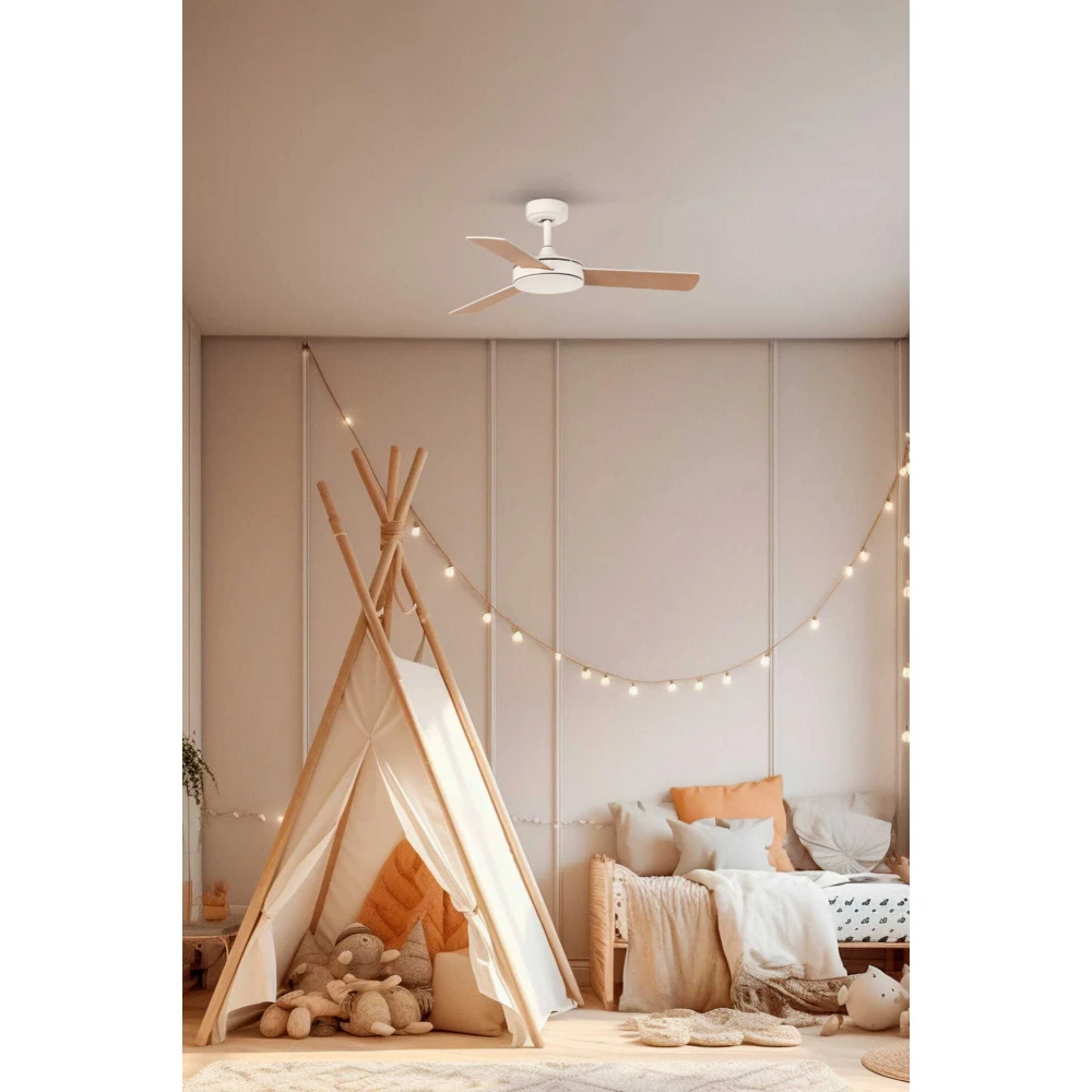 Ανεμιστήρας Με Ατσάλινο Μοτέρ Λευκό Και Λεπίδες Από Ξύλο Λευκές / Σφεντάμι MINI MALLORCA S - FARO