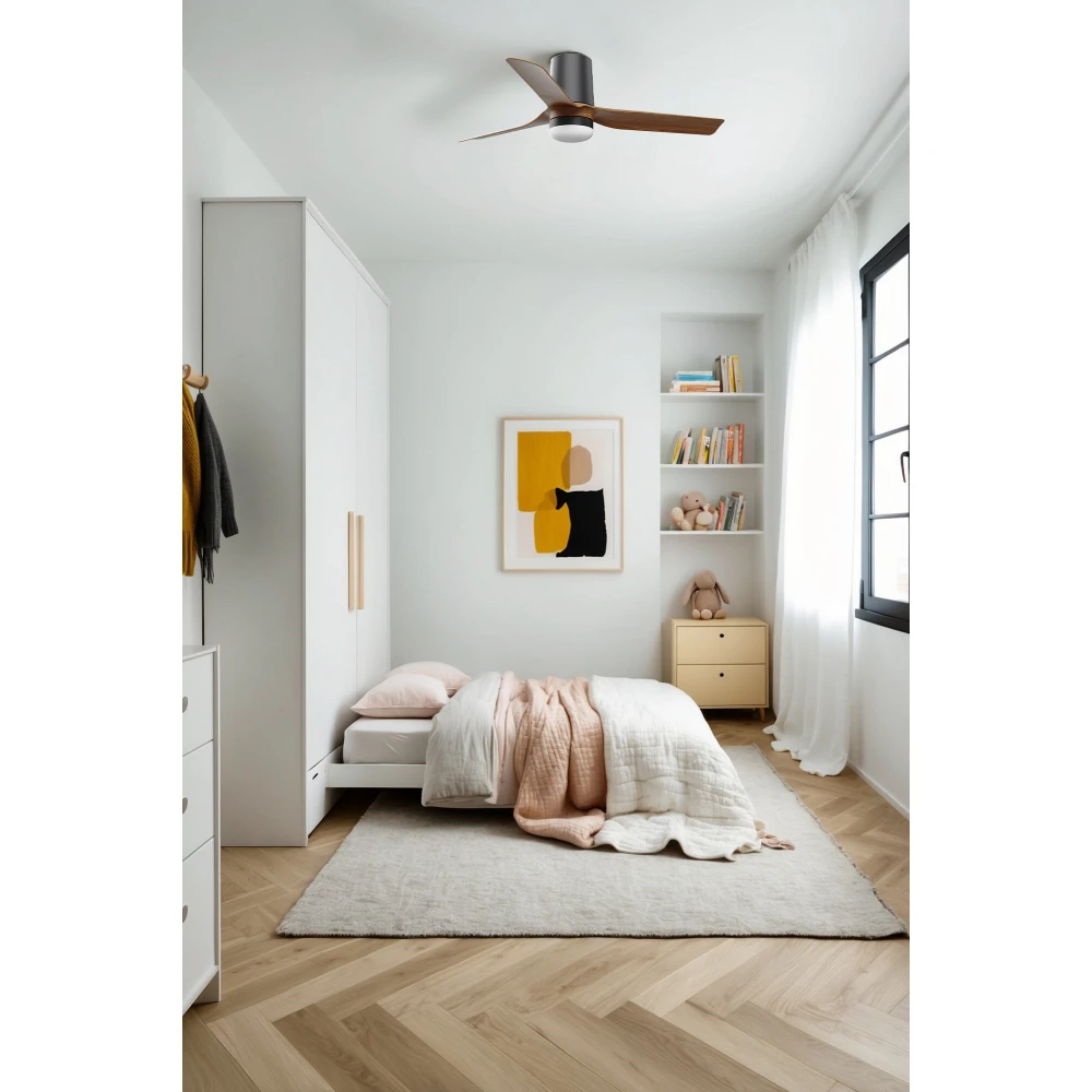 Ανεμιστήρας Με Ατσάλινο Μοτέρ Μαύρο Και Λεπίδες Από ABS Καρυδιά Με LED Φωτισμό MINI PUNT TUB S- FARO