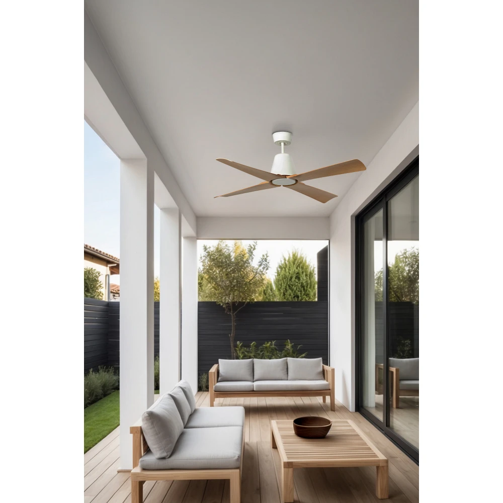 Ανεμιστήρας Με Ατσάλινο DC Μοτέρ Σε Λευκό Και Λεπίδες Από Ανοιχτόχρωμο Ξύλο Και LED Φως TYPHOON M FARO