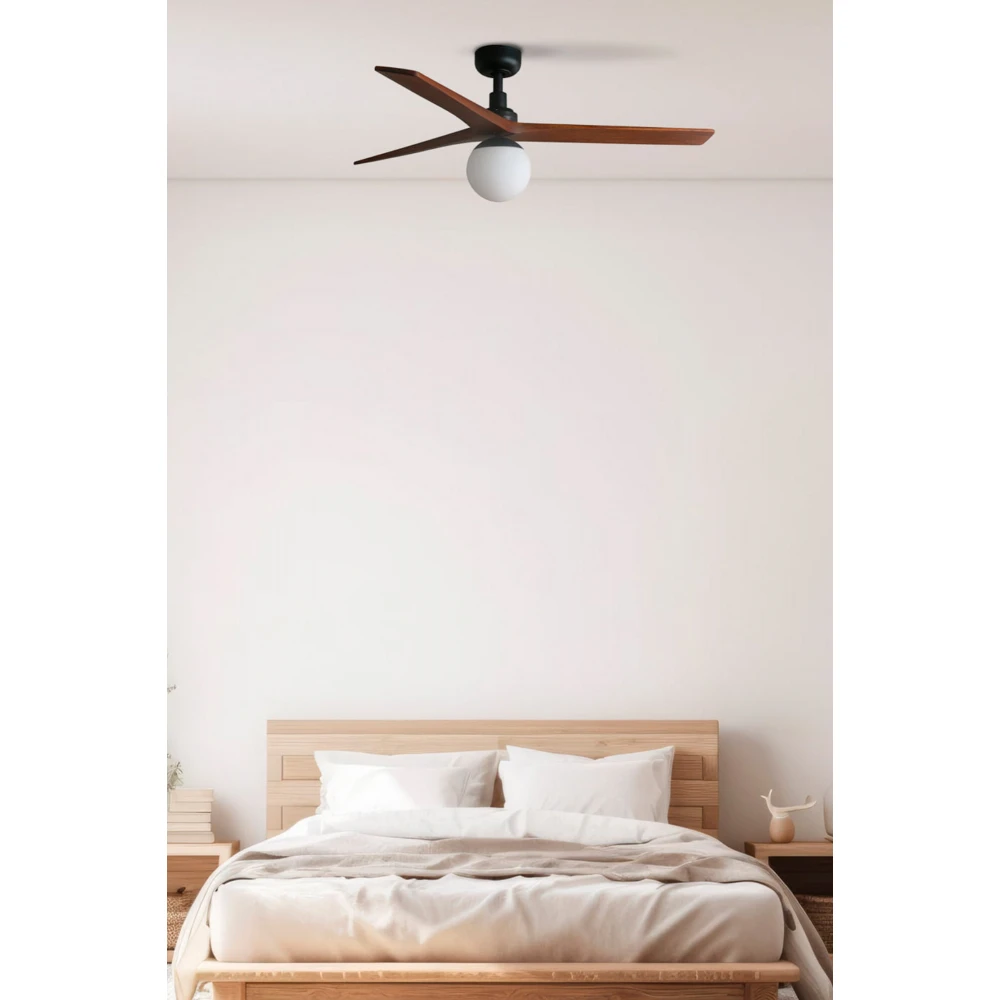 Ανεμιστήρας Με Ατσάλινο Μαύρο Μοτέρ Και Λεπίδες Από Σκουρόχρωμο ξύλο Καρυδιά Και Φως 1xE27 KLIM M - FARO