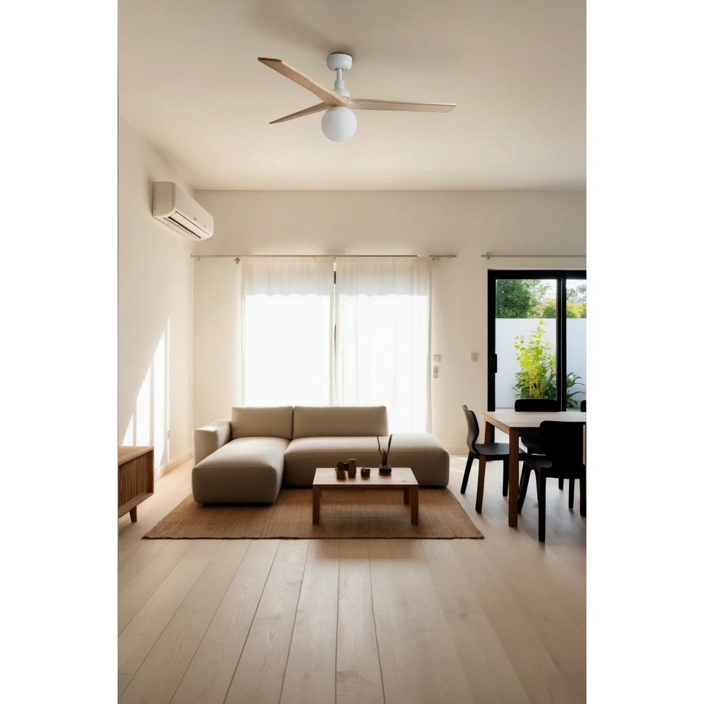 Ανεμιστήρας Με Ατσάλινο Λευκό Μοτέρ Και Λεπίδες Από Ανοιχτόχρωμο ξύλο Δρυς Και Φως 1xE27 KLIM M - FARO