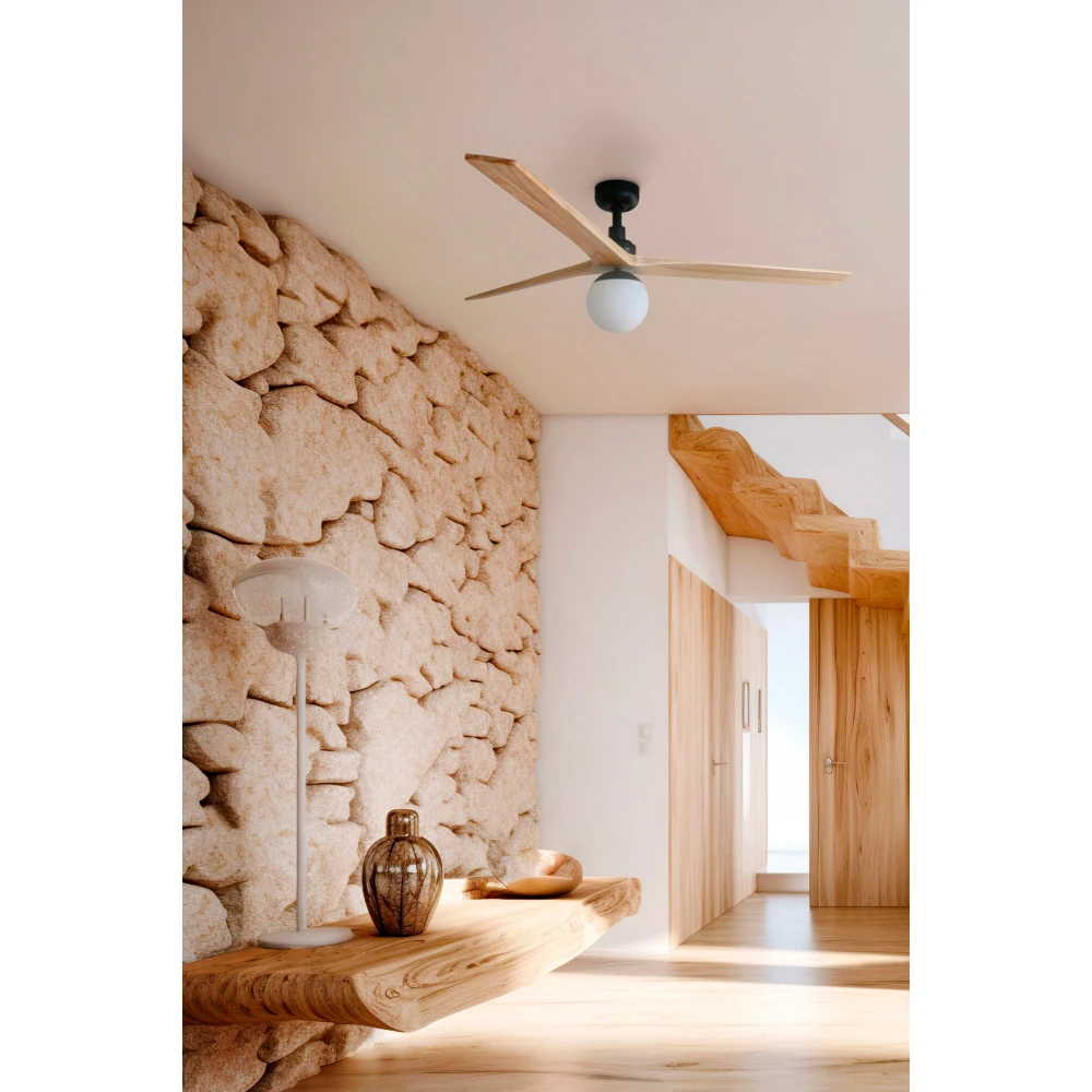 Ανεμιστήρας Με Ατσάλινο Μαύρο Μοτέρ Και Λεπίδες Από Ανοιχτόχρωμο ξύλο Δρυς Και Φως 1xE27 KLIM M - FARO