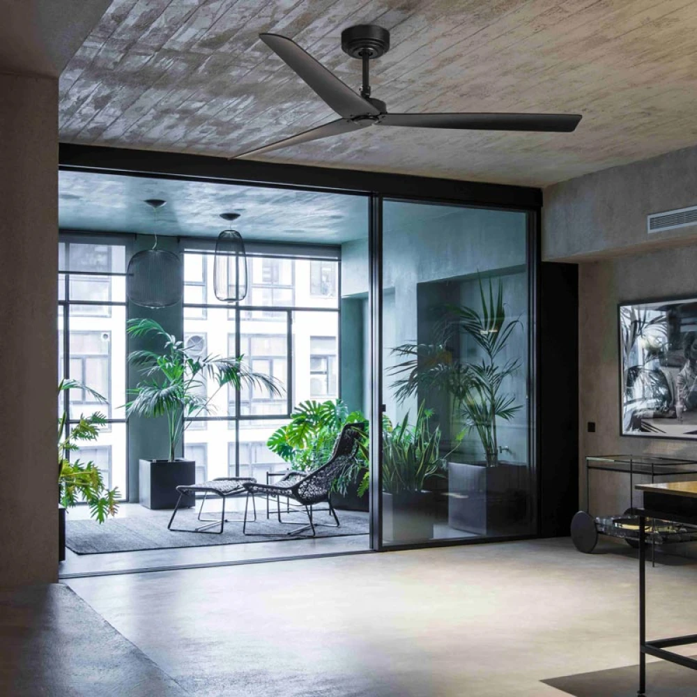 Ανεμιστήρας Οροφής Μεταλλικό Μαύρο Με Τρεις Λεπίδες Ξύλινες  και Τηλεχειριστήριο Ø1320mm MILOS - FARO