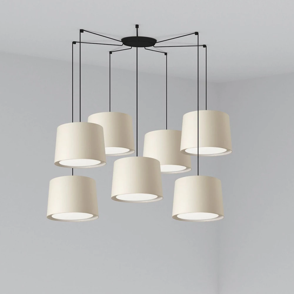 Κρεμαστό Φωτιστικό Μεταλλικό Με Υφασμάτινο Καπέλο Σε Τρία Χρώματα 7xE27 CONGA - FARO