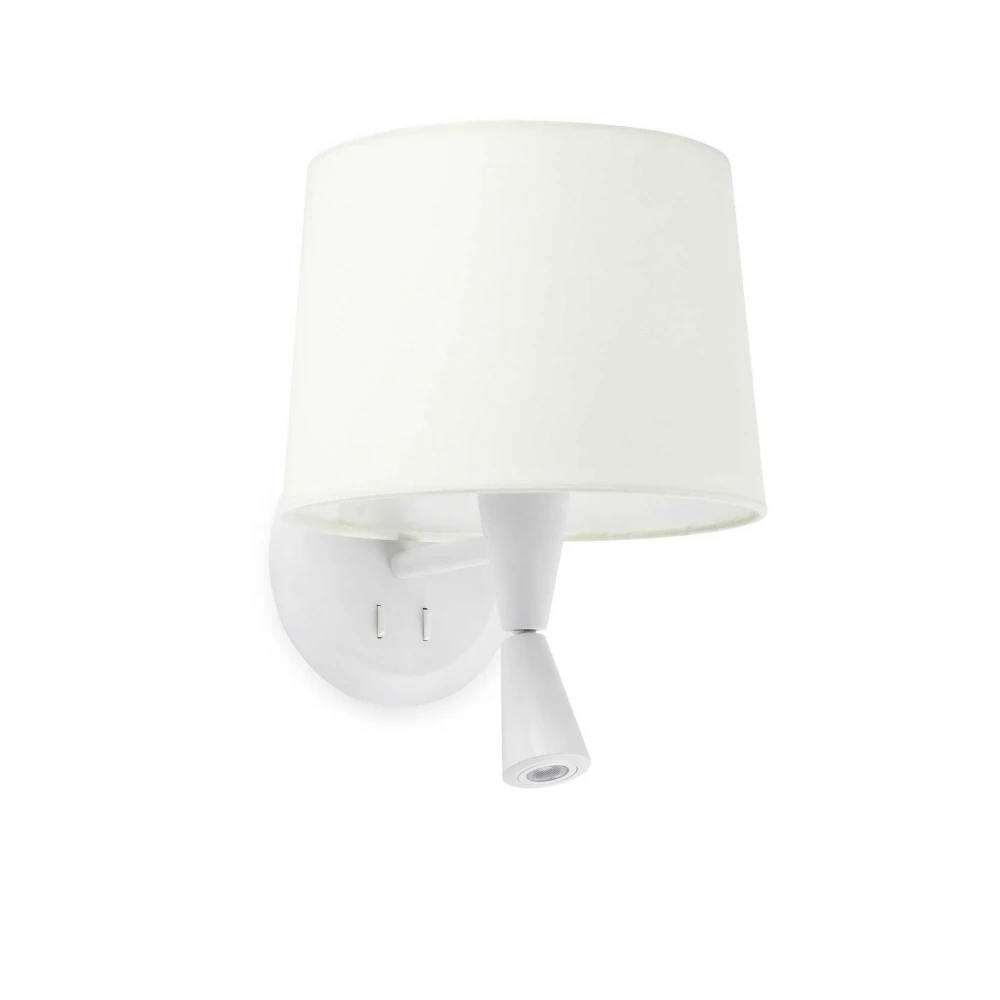 Απλίκα Μεταλλική Με Υφασμάτινο Καπέλο Σε Λευκό Χρώμα Και Φωτιστικό Ανάγνωσης LED 3W 1xE27 CONGA - FARO