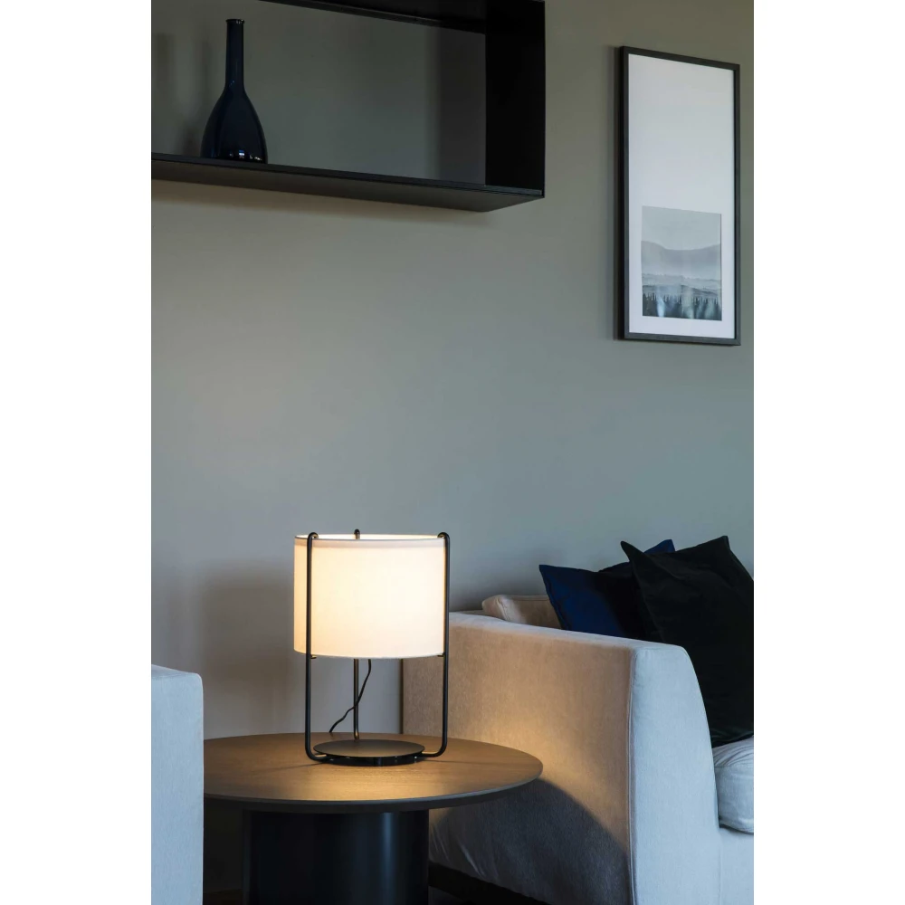 Πορτατίφ Μαύρο Με Υφασμάτινο Καπέλο Σε Μπεζ Χρώμα 1xE27 DRUM - FARO