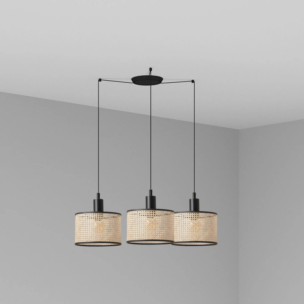 Κρεμαστό Φωτιστικό Μαύρο Με Ρατάν ø210 3xE27 MAMBO FARO