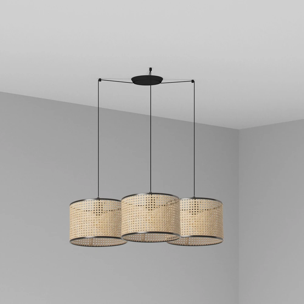 Κρεμαστό Φωτιστικό Μαύρο Με Ρατάν ø320 3xE27 MAMBO FARO