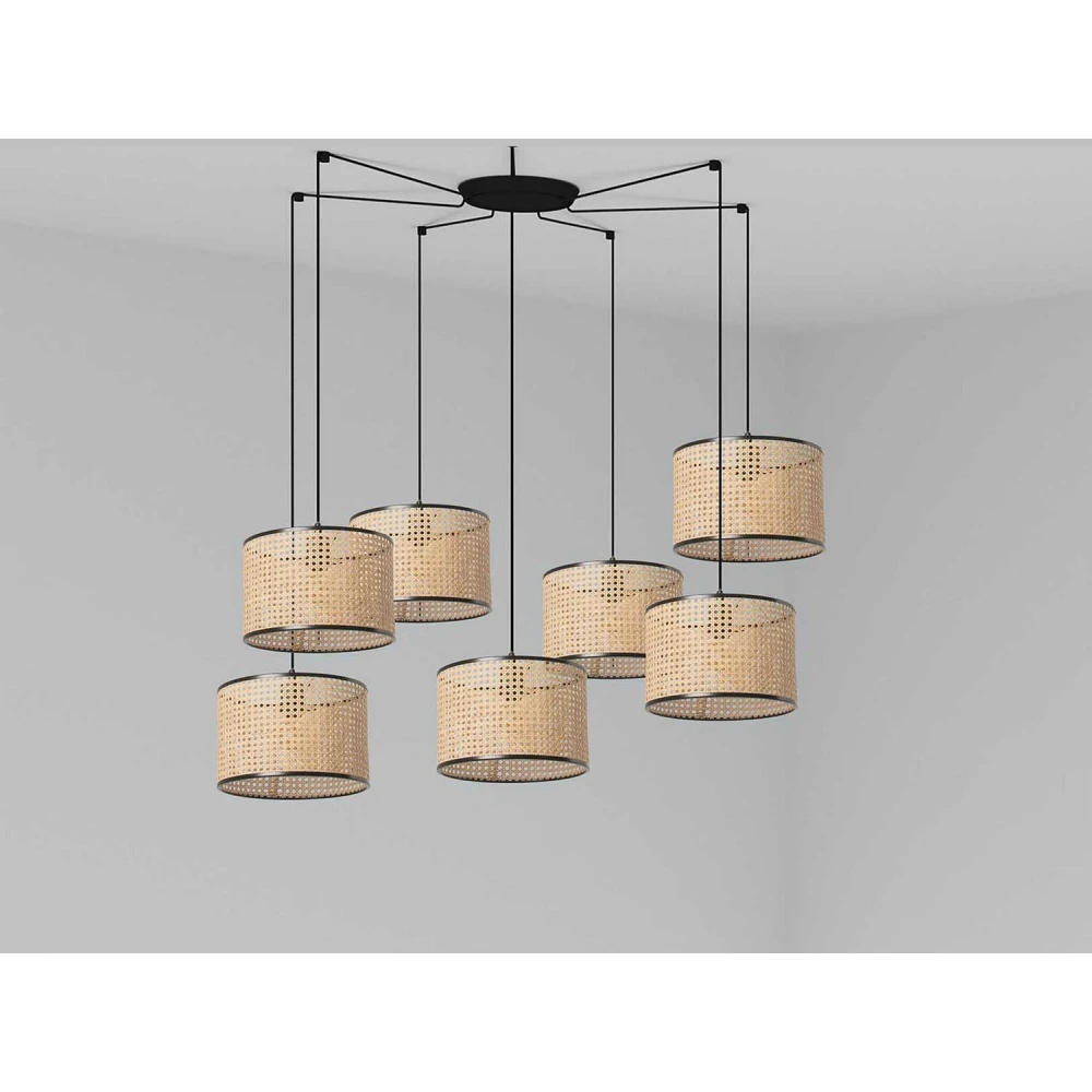 Κρεμαστό Φωτιστικό Μαύρο Με Ρατάν ø320 7xE27 MAMBO FARO