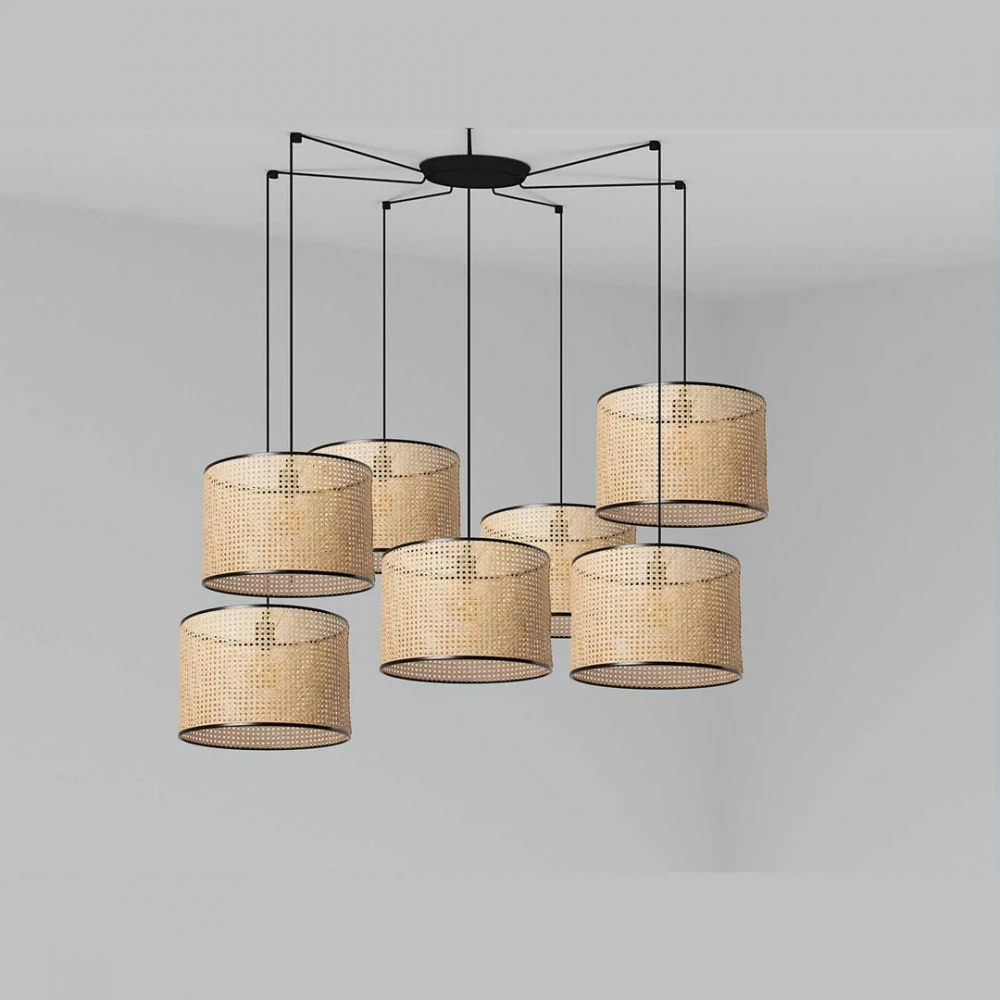 Κρεμαστό Φωτιστικό Μαύρο Με Ρατάν ø450 7xE27 MAMBO FARO