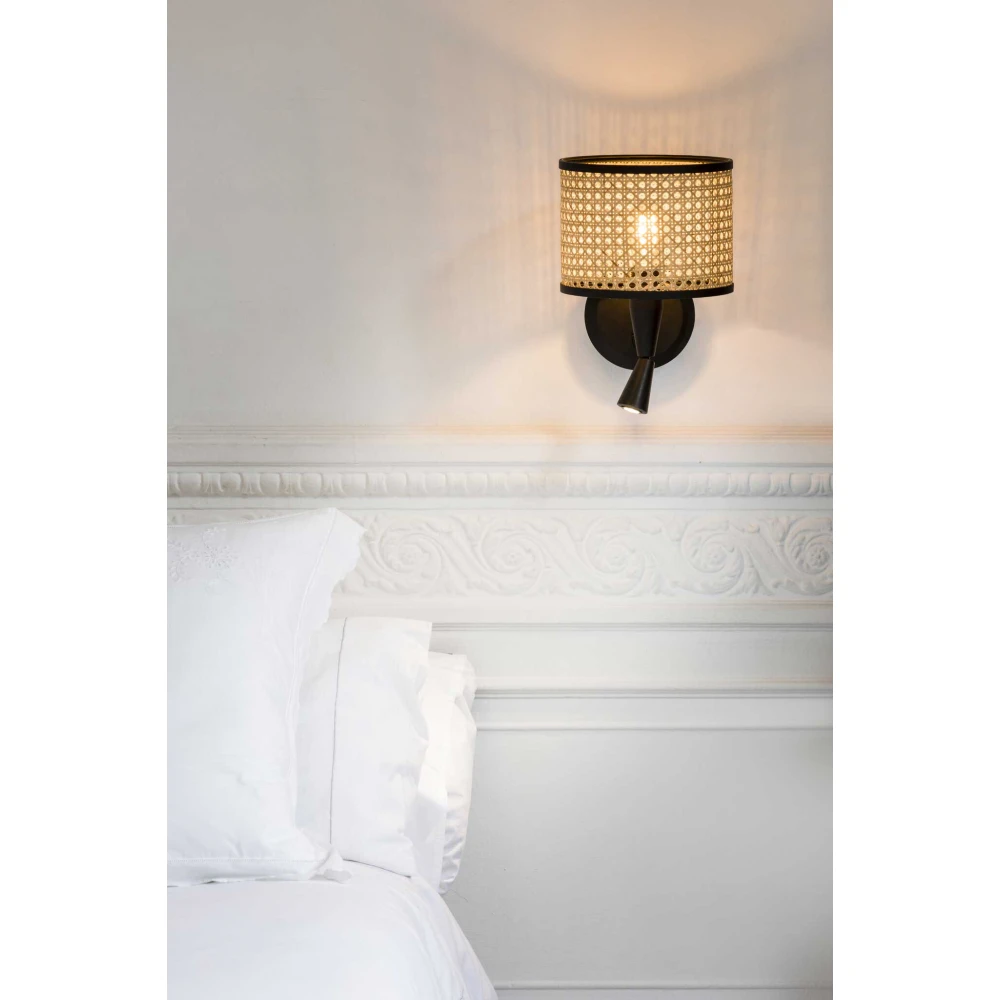 Απλίκα Μαύρη Με Ρατάν Και Φωτιστικό Ανάγνωσης LED 3W 1xE27 MAMBO FARO