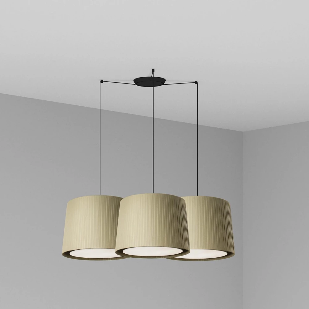 Κρεμαστό Φωτιστικό Μαύρο Με Πράσινα Υφασμάτινα Καπέλα 3xE27 SAMBA FARO