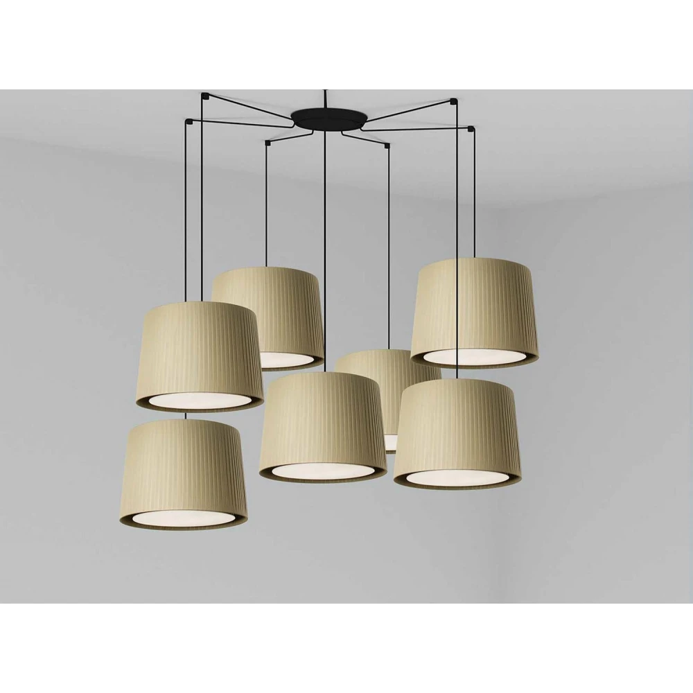 Κρεμαστό Φωτιστικό Μαύρο Με Πράσινα Υφασμάτινα Καπέλα 7xE27 SAMBA FARO