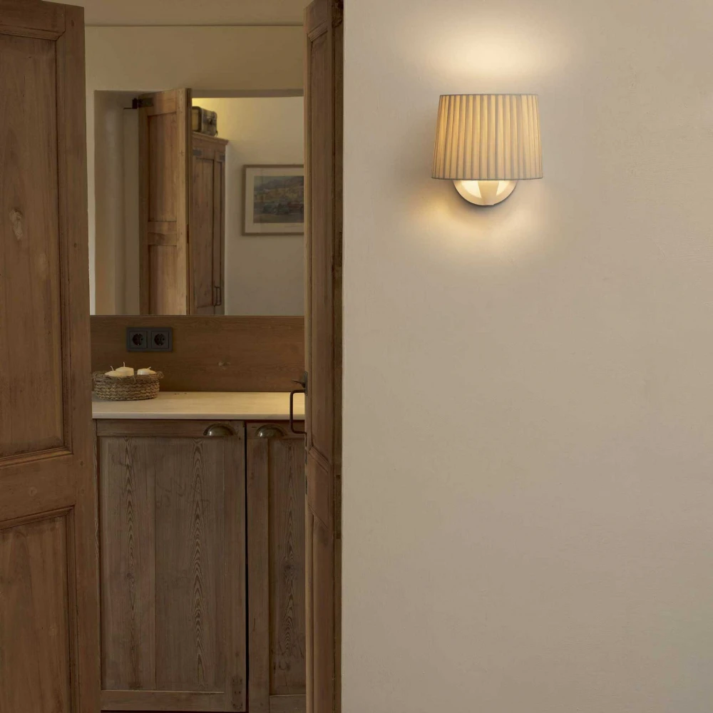 Απλίκα Λευκή Με Μπεζ Υφασμάτινο Καπέλο 1xE27 SAMBA FARO