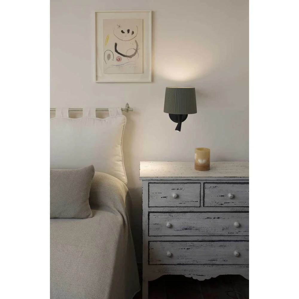 Απλίκα Μαύρη Με Πράσινο Υφασμάτινο Καπέλο Και LED Φως Ανάγνωσης 3W 1xE27 SAMBA FARO