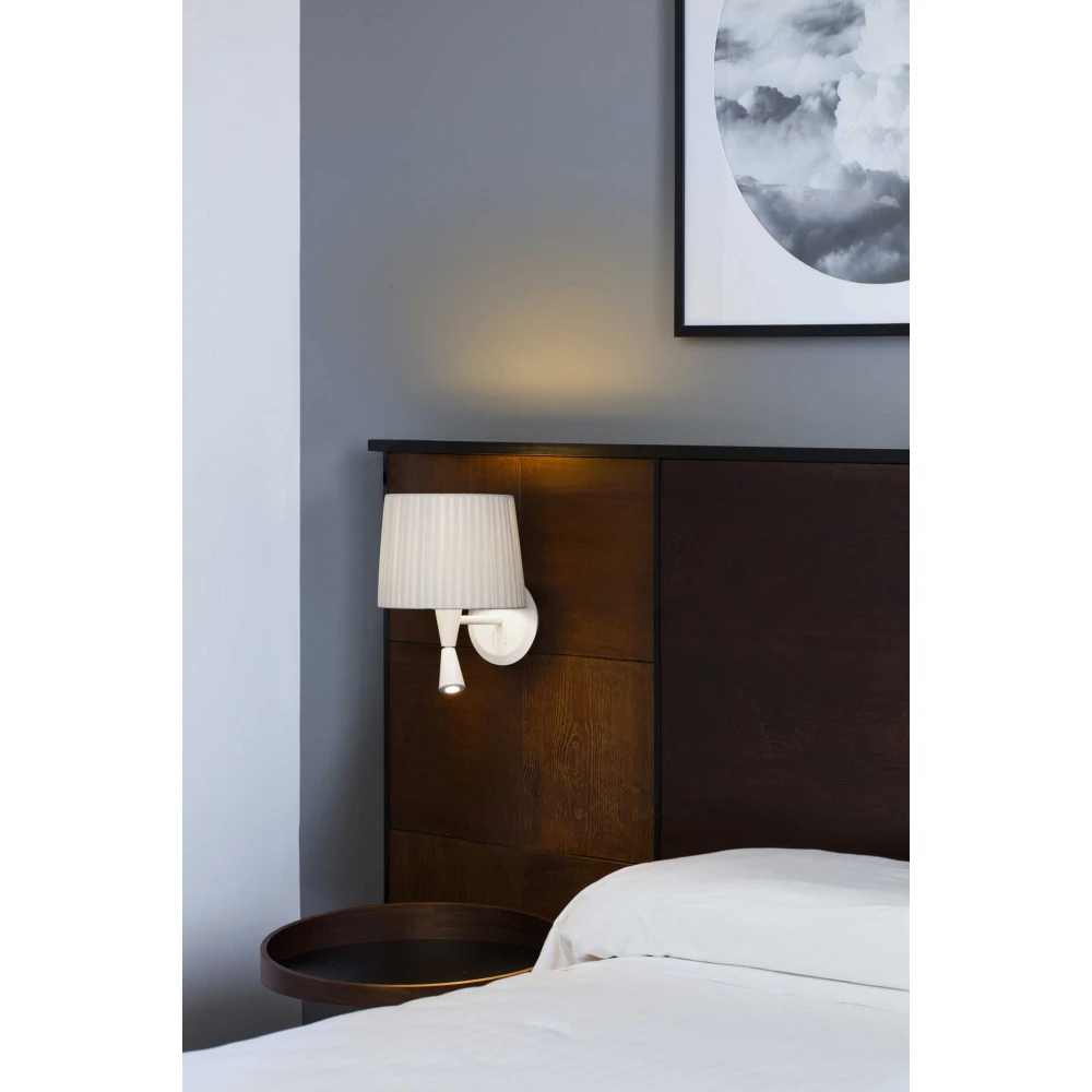 Απλίκα Μαύρη Με Μπεζ Υφασμάτινο Καπέλο Και LED Φως Ανάγνωσης 3W 1xE27 SAMBA FARO