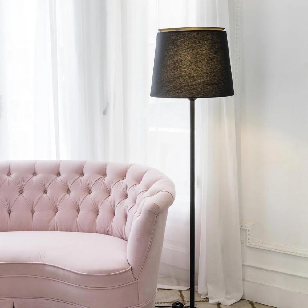 Φωτιστικό Δαπέδου Μεταλλικό Με Μαύρο Υφασμάτινο Καπέλο 1xE27 SAVOY - FARO