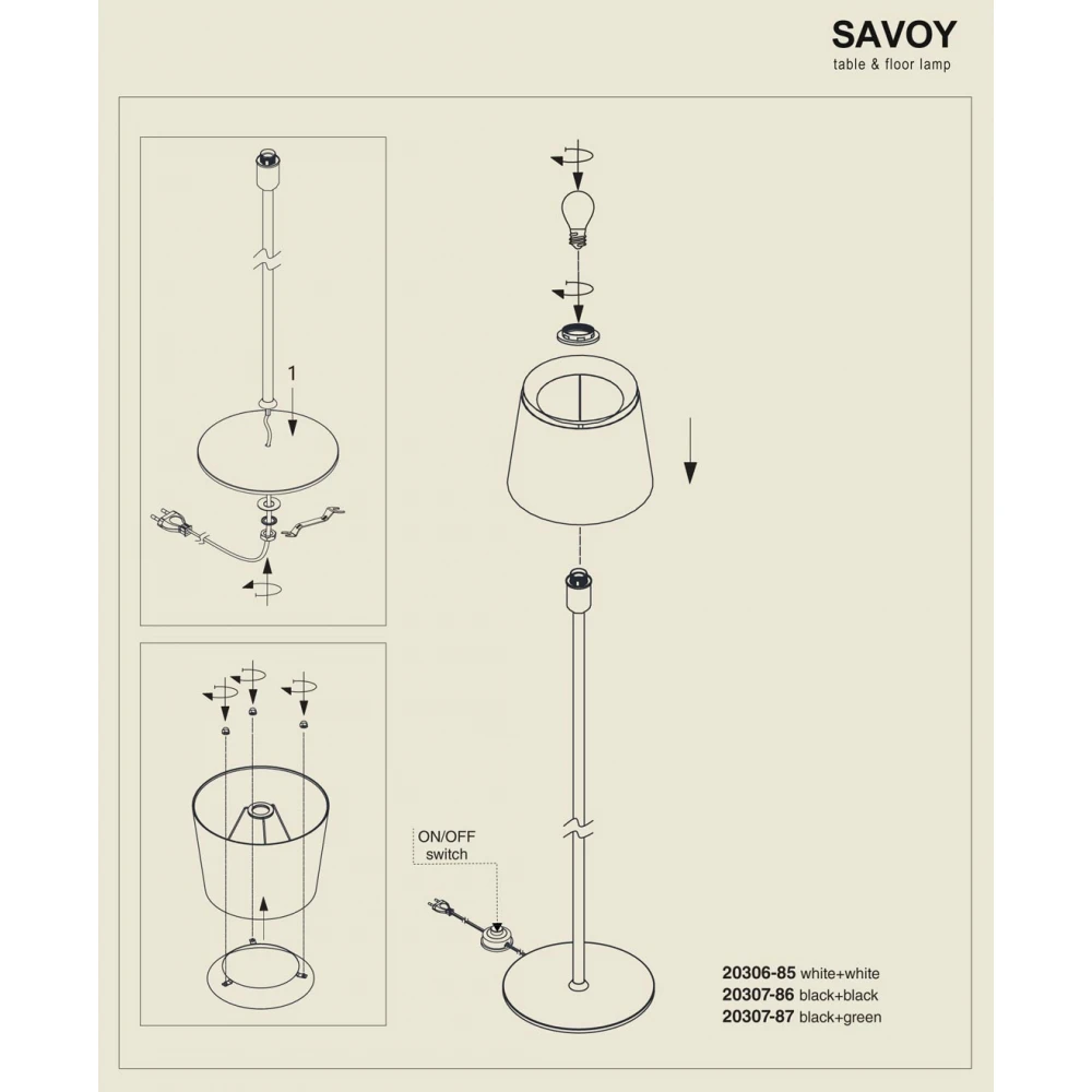 Φωτιστικό Δαπέδου Μεταλλικό Με Λευκό Υφασμάτινο Καπέλο 1xE27 SAVOY - FARO