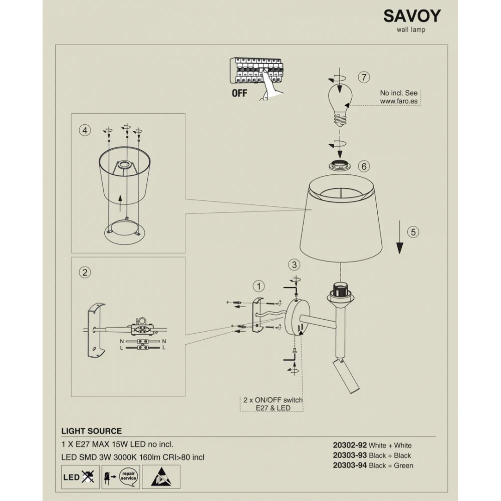 Επιτοίχιο Φωτιστικό Μεταλλικό Με Πράσινο Υφασμάτινο Καπέλο Και Φως Ανάγνωσης LED 3W 1xE27 SAVOY - FARO