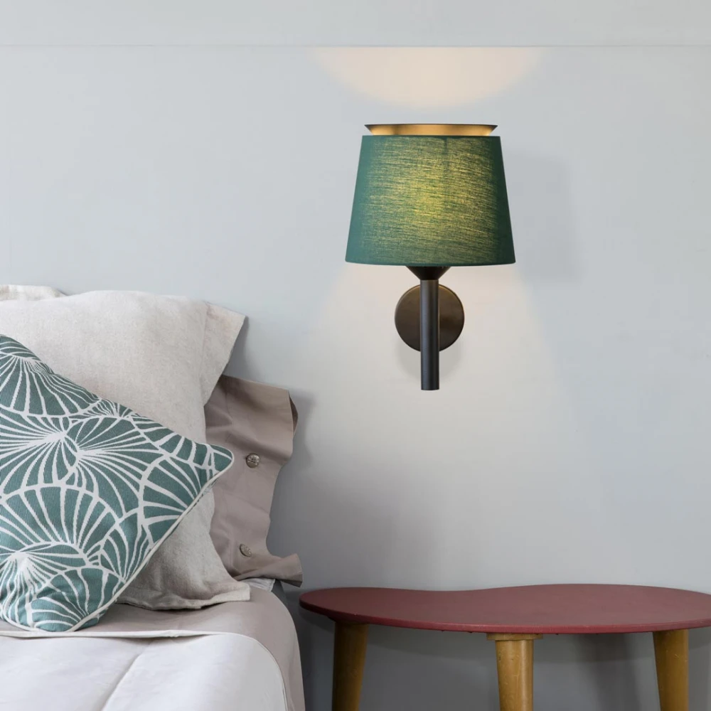 Επιτοίχιο Φωτιστικό Μεταλλικό Με Πράσινο Υφασμάτινο Καπέλο 1xE27 SAVOY - FARO