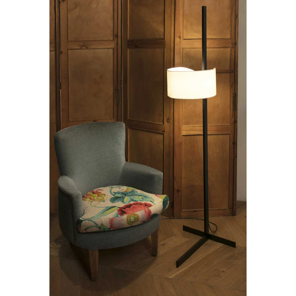 Φωτιστικό Δαπέδου Μαύρο Αλουμίνιο Με Υφασμάτινο Καπέλο Σε Λευκό Χρώμα 1xE27 STAND UP - FARO