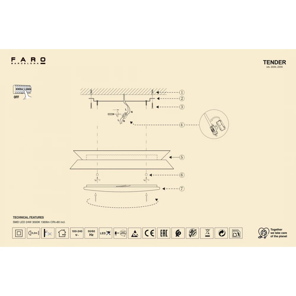 LED Πλαφονιέρα Από Ξύλο Λευκή 24W TENDER FARO