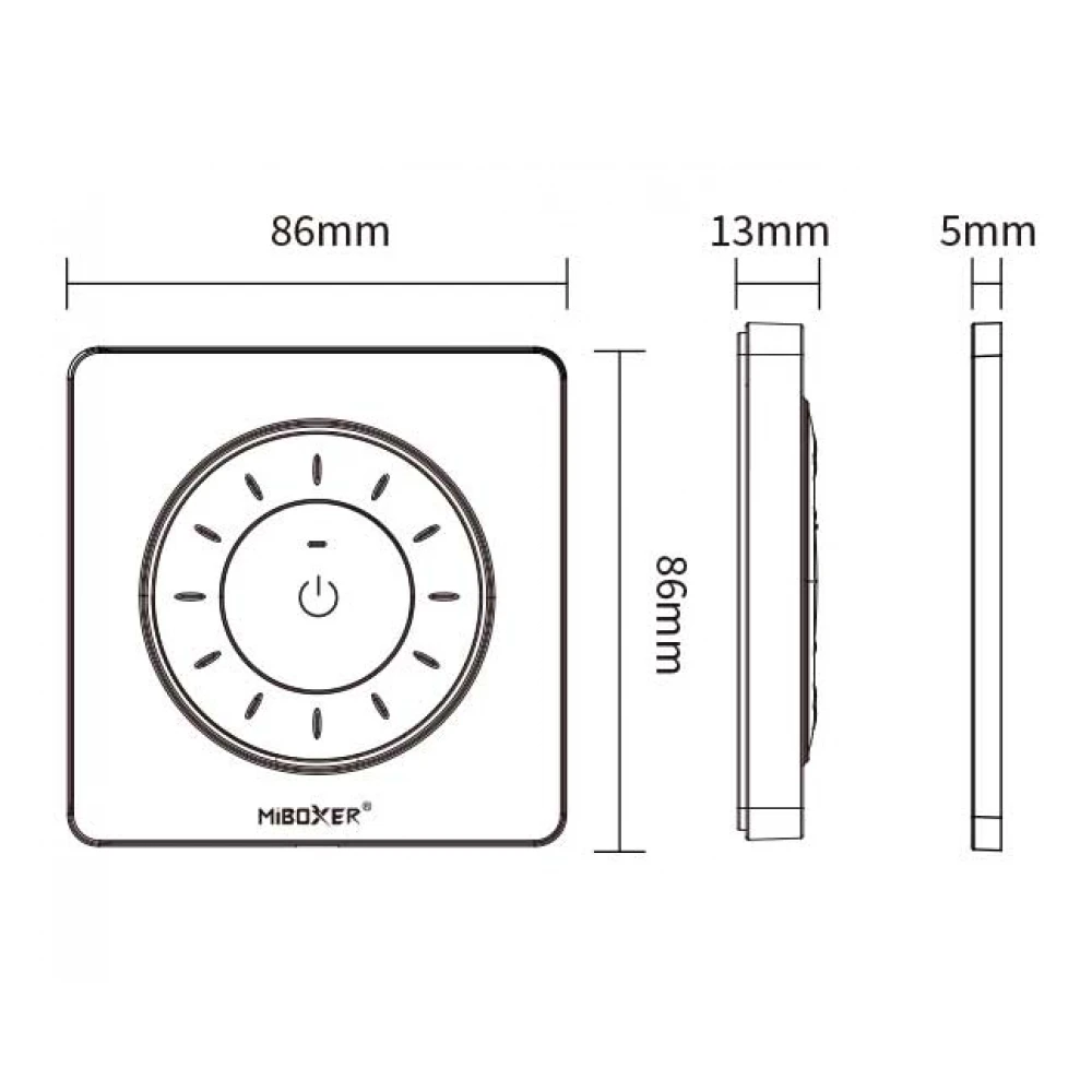 Τηλεχειριστήριο τοίχου MONO/CCT CR2032 K3P με περιστροφική ρόδα Μαύρο - MiBoxer