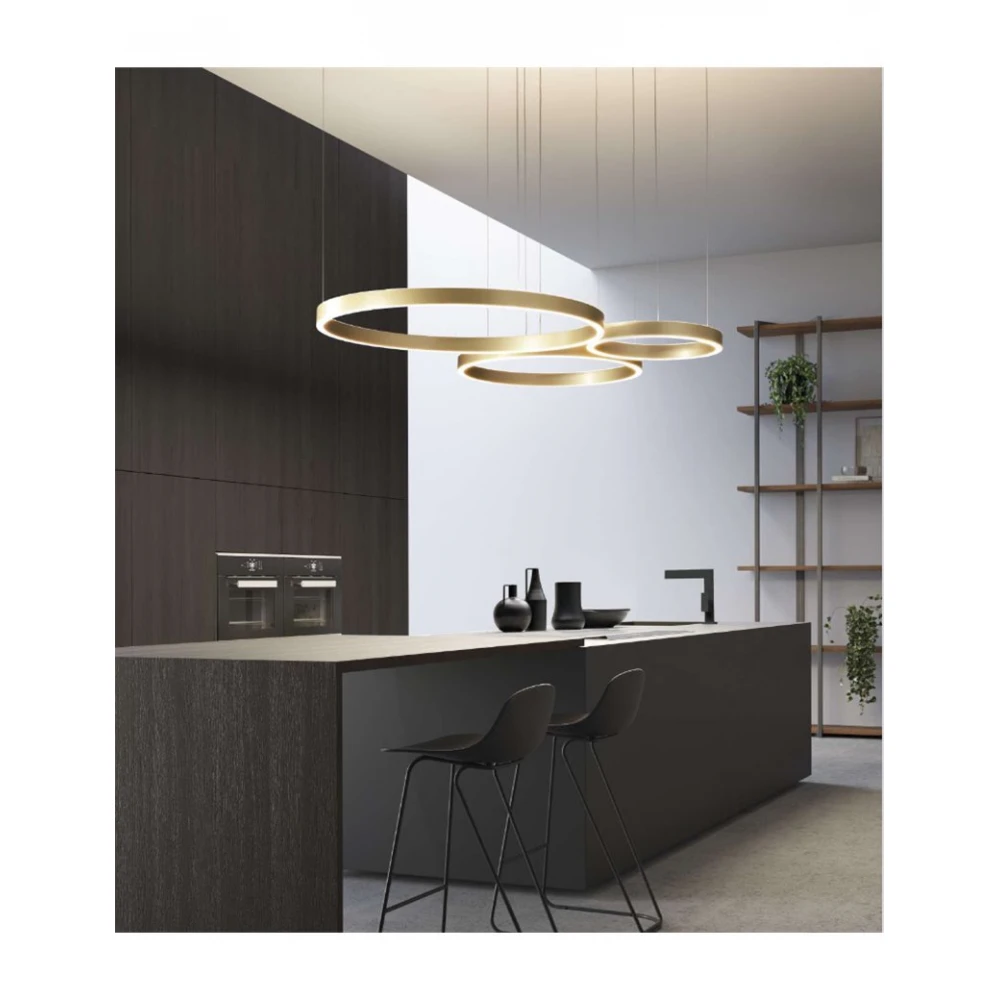 LED Κρεμαστό Φωτιστικό Αλουμινίου Τρίφωτο Κυκλικό Χρυσό 180W CRISEIDE S/3D - GEA LUCE