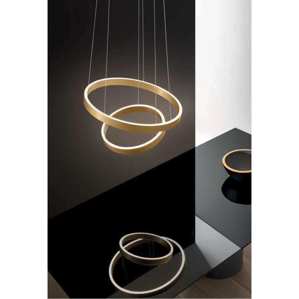 LED Κρεμαστό Φωτιστικό Αλουμινίου Δίφωτο Κυκλικό Χρυσό 140W CRISEIDE S/2G - GEA LUCE