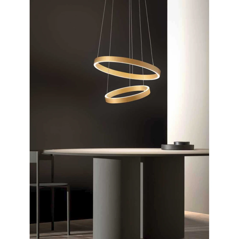 LED Κρεμαστό Φωτιστικό Αλουμινίου Δίφωτο Κυκλικό Χρυσό 140W CRISEIDE S/2G - GEA LUCE