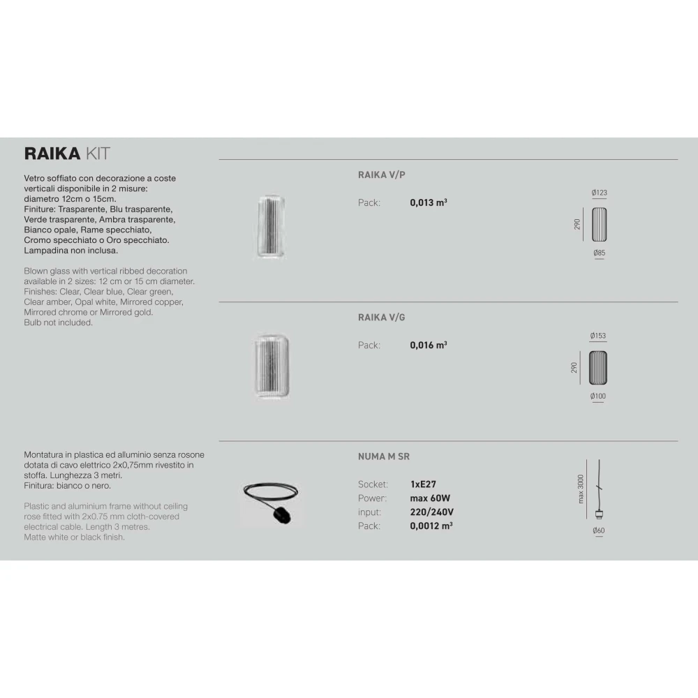 Κρεμαστό Φωτιστικό Πολύφωτο Από Γυαλί Σε Διάφορες Αποχρώσεις Και Μεγέθη - Σε Τρίφωτη Ροζέτα 3xE27 RAIKA - GEA LUCE