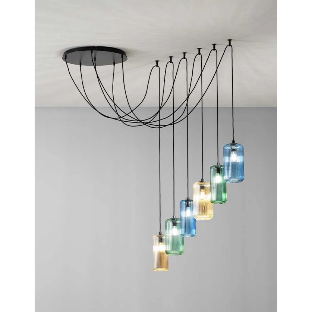 Κρεμαστό Φωτιστικό Πολύφωτο Από Γυαλί Σε Διάφορες Αποχρώσεις Και Μεγέθη - Σε Εξάφωτη Ροζέτα 6xE27 RAIKA - GEA LUCE