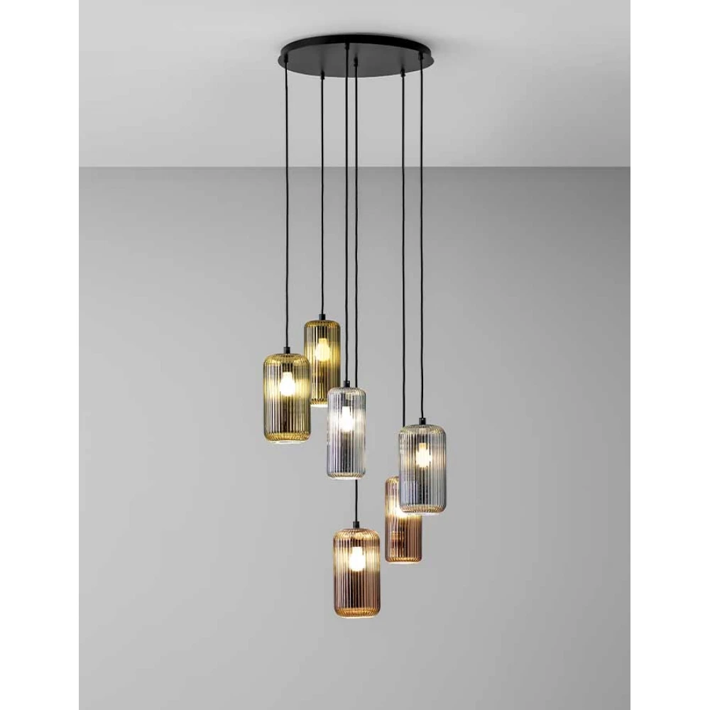 Κρεμαστό Φωτιστικό Πολύφωτο Από Γυαλί Σε Διάφορες Αποχρώσεις Και Μεγέθη - Σε Εξάφωτη Ροζέτα 6xE27 RAIKA - GEA LUCE