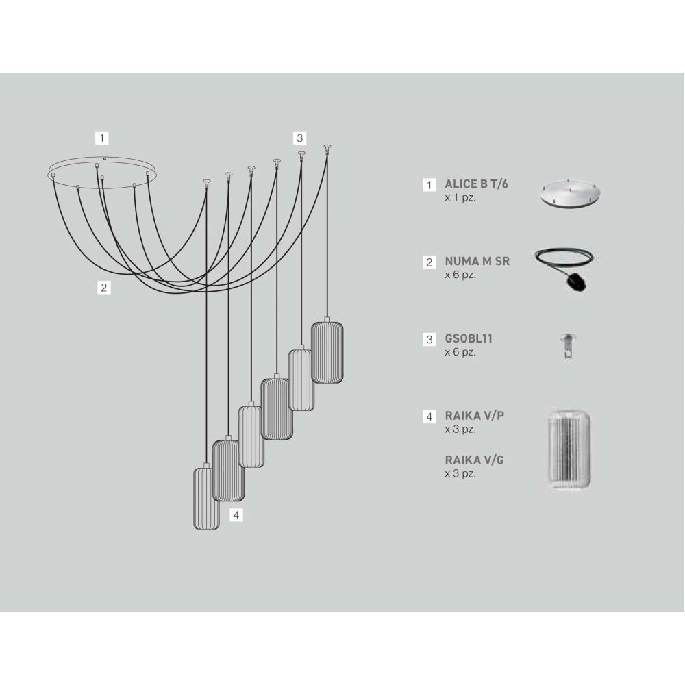 Κρεμαστό Φωτιστικό Πολύφωτο Από Γυαλί Σε Διάφορες Αποχρώσεις Και Μεγέθη - Σε Εξάφωτη Ροζέτα 6xE27 RAIKA - GEA LUCE
