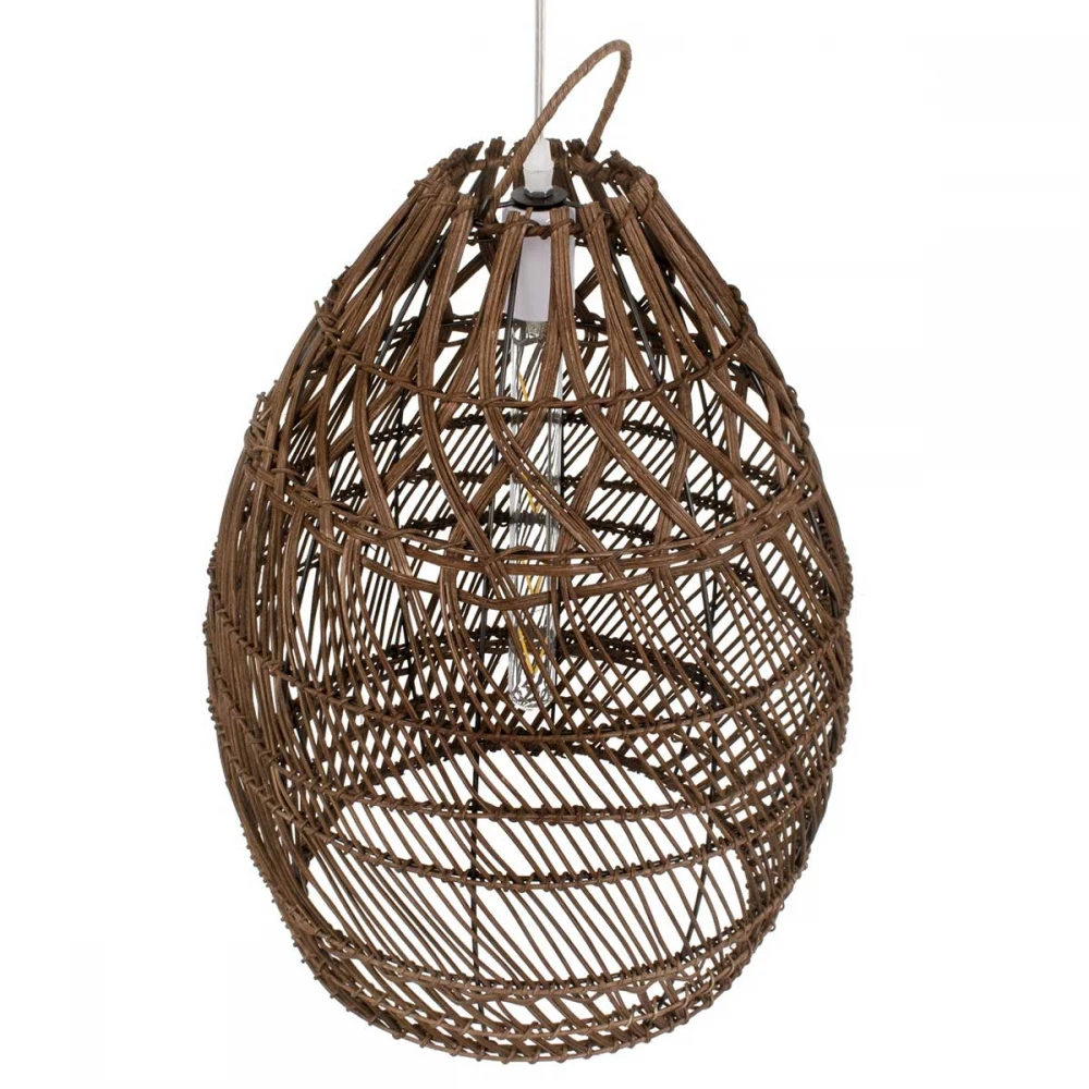 TAHITI Vintage Κρεμαστό Φωτιστικό Οροφής Μονόφωτο Καφέ Ξύλινο Bamboo Φ38 x Y50cm